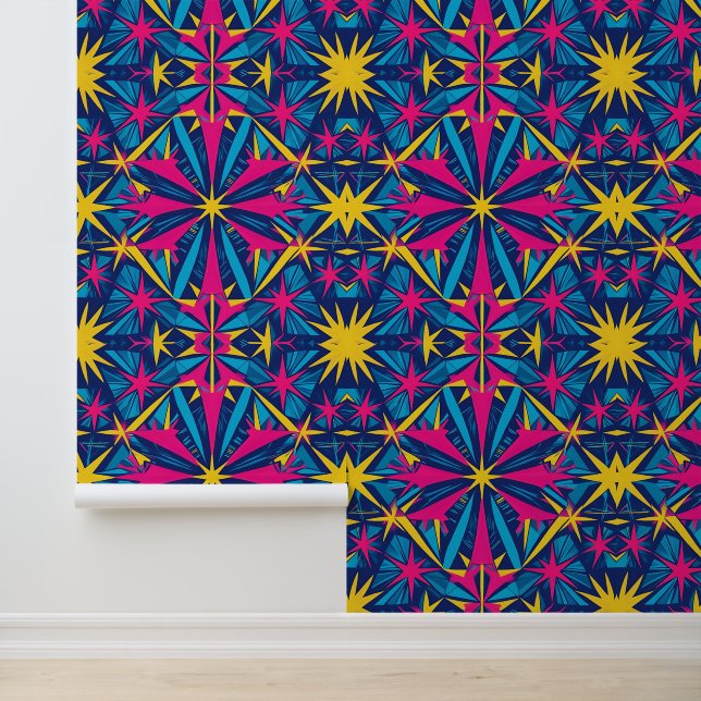 Psychedelic Retro Kaleidoscope Peel and Stick  Wallpaper (Application)