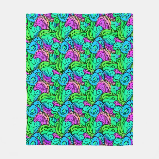 Psychedelic Retro Pattern Blue Green Teal Purple Fleece Blanket (Front)