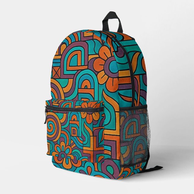Psychedelic Retro Printed Backpack (Back Corner Right)