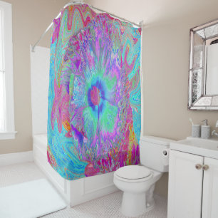 Psychedelic Retro Rainbow Blue Hibiscus