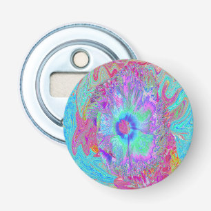 Psychedelic Retro Rainbow Blue Hibiscus Bottle Opener
