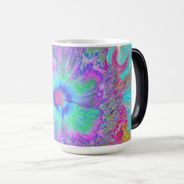 Psychedelic Retro Rainbow Blue Hibiscus Magic Mug (Front Right)