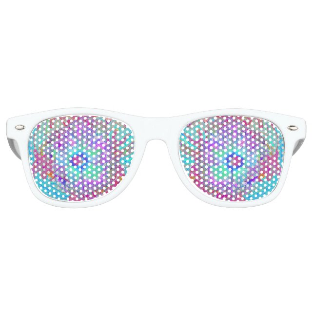 Psychedelic Retro Rainbow Blue Hibiscus Sunglasses (Front)
