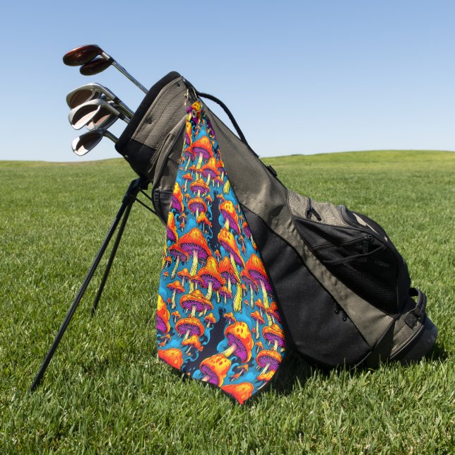 Psychedelic Retro Trippy Mushrooms Golf Towel (Green)
