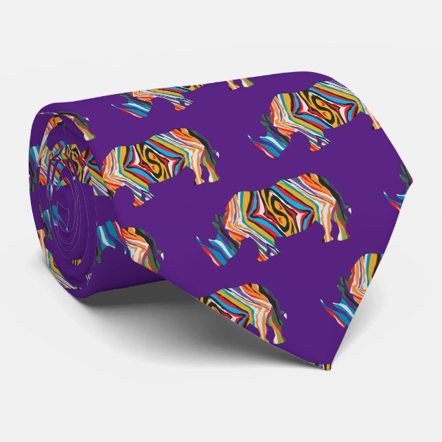 Psychedelic Rhinoceros Tie (Rolled)