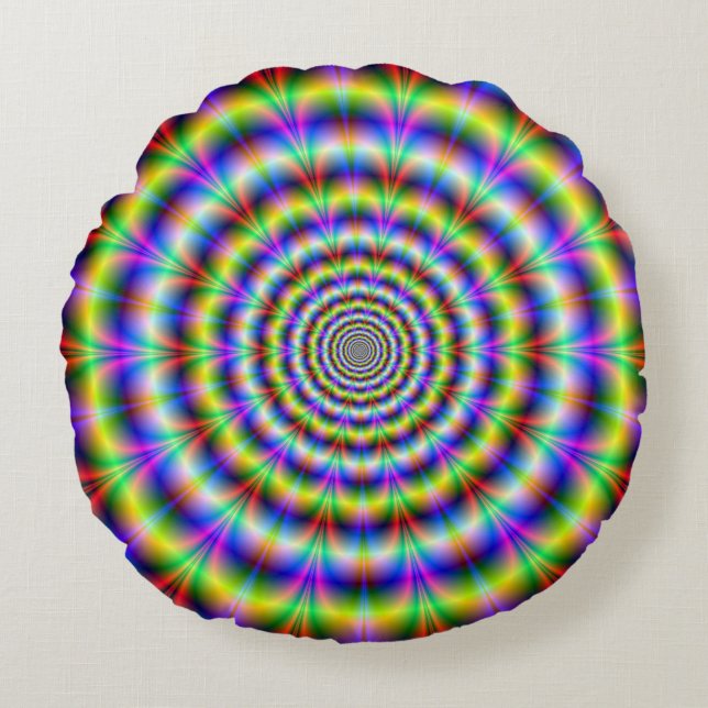 Psychedelic Ringed Pulse Round Pillow (Front)