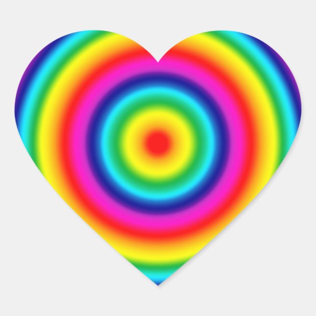 Psychedelic Round Rainbow Pattern Heart Sticker (Front)