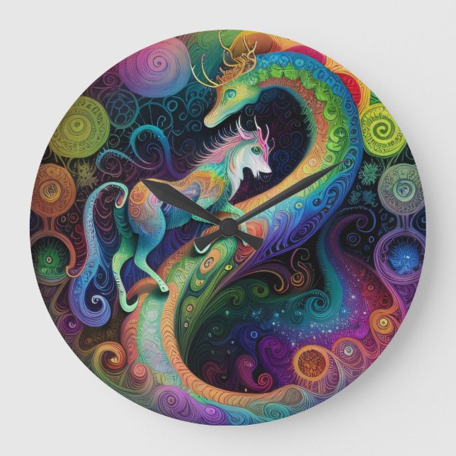 Psychedelic Rounds Dragon Design  Large Clock (Front)