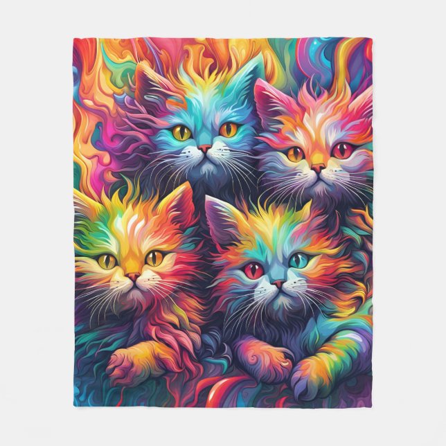 Psychedelic Sassy Kitten  Fleece Blanket (Front)