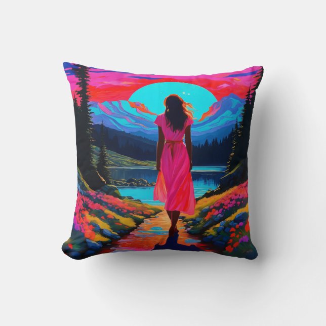 Psychedelic Scottish Landscape  Throw Pillow (Front)