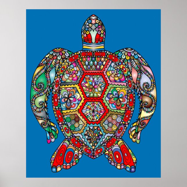 Psychedelic Sea Turtle Art Poster (Front)