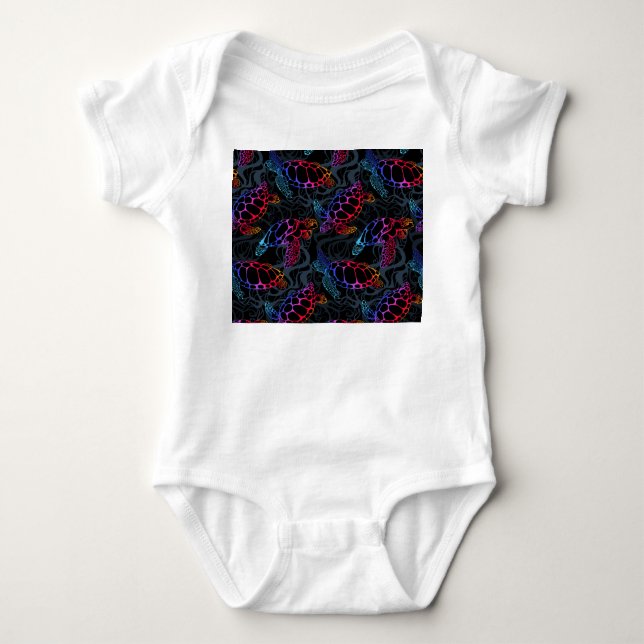 Psychedelic Sea Turtle: Boho Ocean Baby Bodysuit (Front)