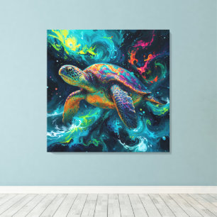 Psychedelic Sea Turtle in Abstract Ocean Canvas Print