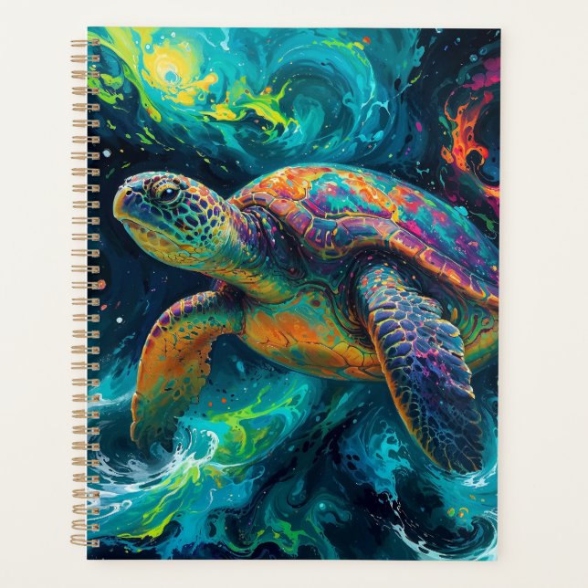 Psychedelic Sea Turtle in Abstract Ocean Planner (Front)