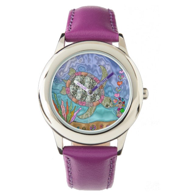 Psychedelic Sea Turtle Seahorse Art Designer Watch (Front)