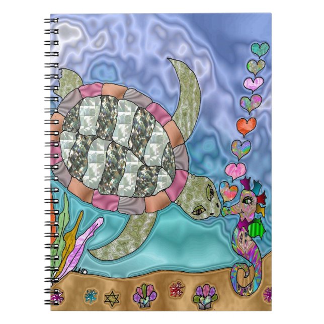 Psychedelic Sea Turtle Seahorse Art Notebook (Front)