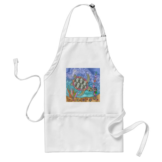 Psychedelic Sea Turtle Seahorse Art Standard Apron (Front)
