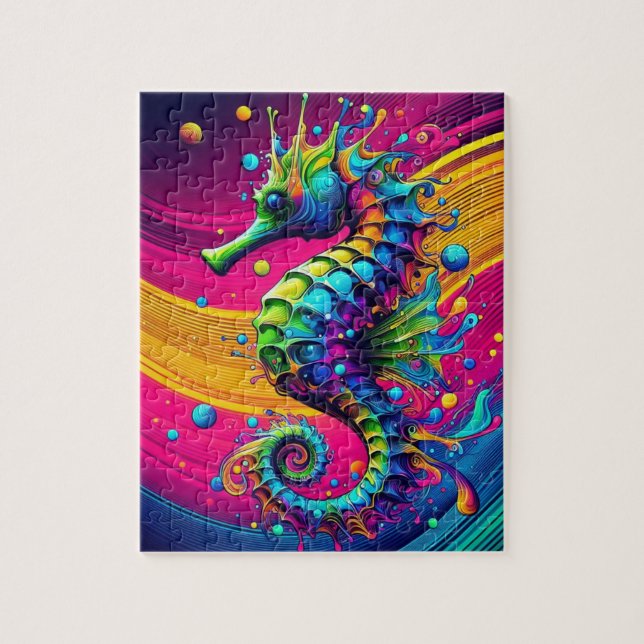Psychedelic Seahorse Puzzle – Vibrant Ocean Challe (Vertical)