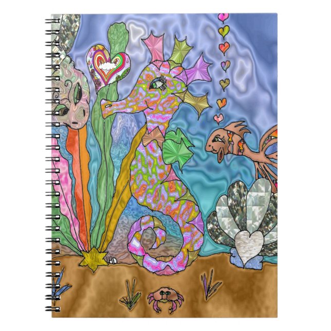 Psychedelic Seahorse Sea Turtle Art Notebook (Front)