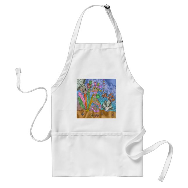 Psychedelic Seahorse Sea Turtle Art Standard Apron (Front)