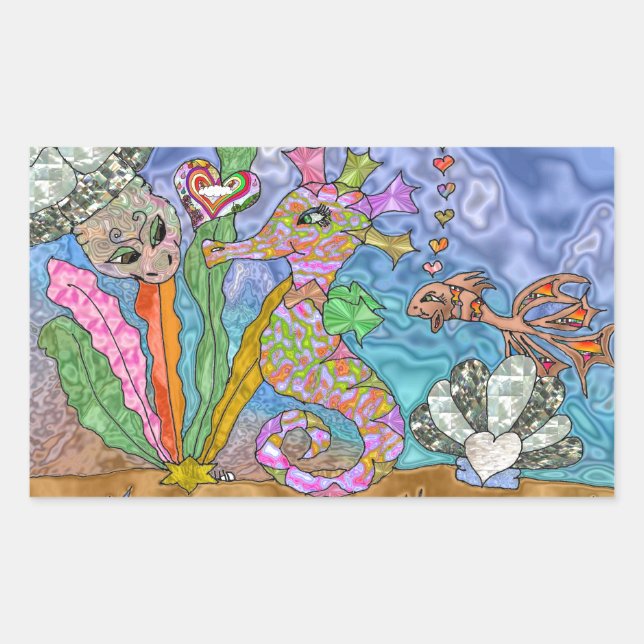 Psychedelic Seahorse Sea Turtle Art Sticker (Front)
