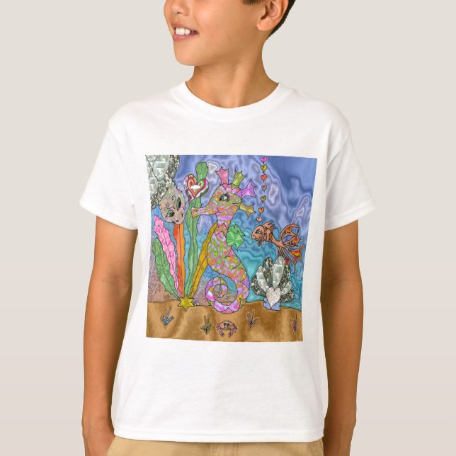 Psychedelic Seahorse Sea Turtle Art T-Shirt (Front)