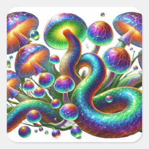 Psychedelic Serpents & Fungi Square Sticker