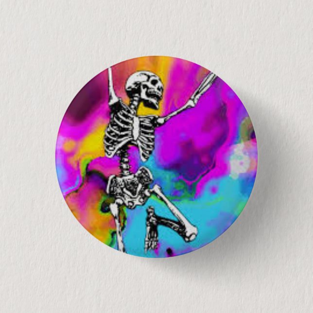 Psychedelic Skeleton 1 Inch Round Button (Front)