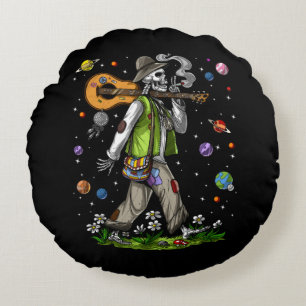 Psychedelic Skeleton Hippie Round Pillow