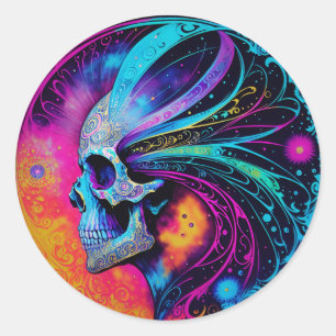 Psychedelic Skull and Mane Classic Round Sticker