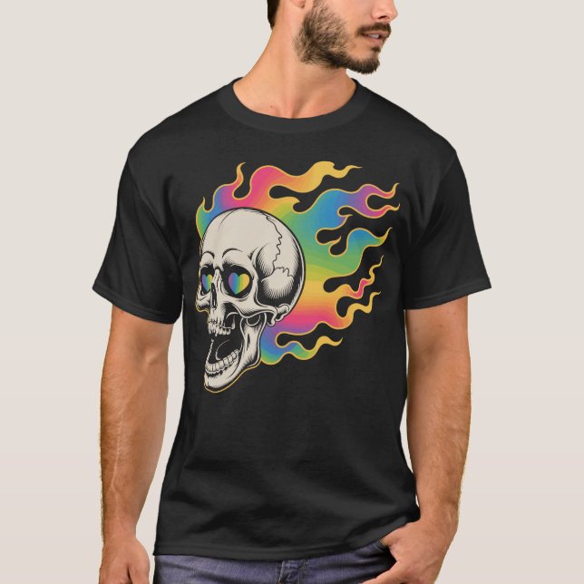 Psychedelic Skull in Fire Design T-Shirt (Front)