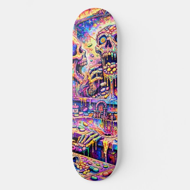 Psychedelic Skull Mirror Skateboard Deck (Front)