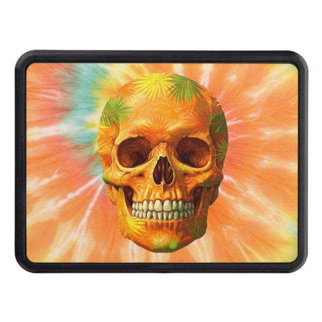 Psychedelic Skull Tie-Dye Trailer Hitch Cover (Front)