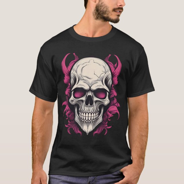Psychedelic Skull Vibrant Digital Artwork T-shirt (Front)