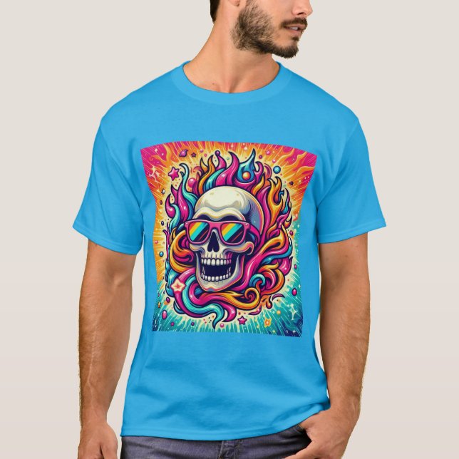 Psychedelic skull with sunglasses T-Shirt (Front)