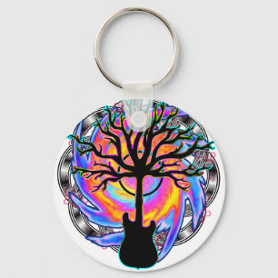 "Psychedelic Sonic Cyclone" surreal guitar art Keychain