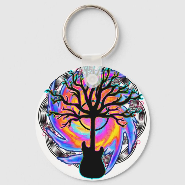 "Psychedelic Sonic Cyclone" surreal guitar art Keychain (Front)