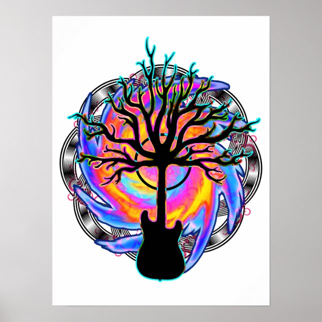 "Psychedelic Sonic Cyclone"  (surreal guitar art) Poster (Front)