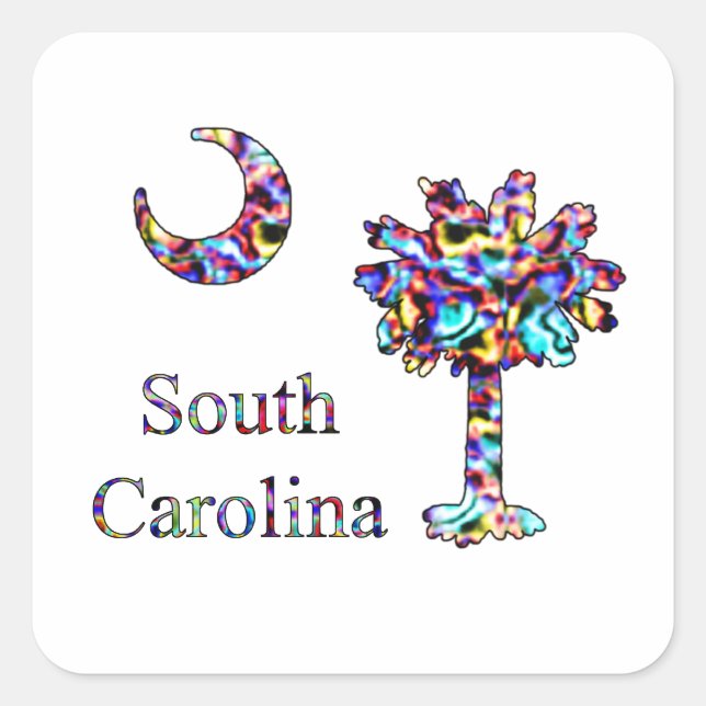 Psychedelic South Carolina Palmetto Stickers (Front)
