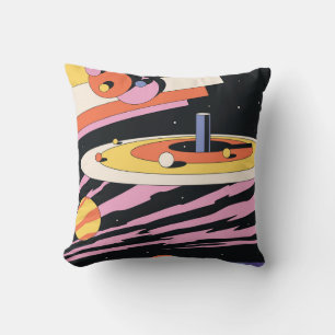 Psychedelic Space: 70s Geometric Shapes Throw Pillow