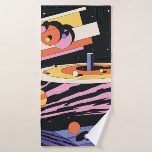 Psychedelic Space Abstract Illustration, Geometri Bath Towel