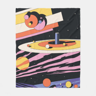 Psychedelic Space Abstract Illustration,  Geometri Fleece Blanket