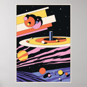 Psychedelic Space Abstract Illustration,Geometric  Poster