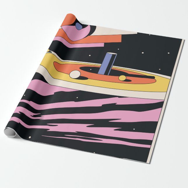 Psychedelic Space Abstract Illustration,Geometric  Wrapping Paper (Unrolled)
