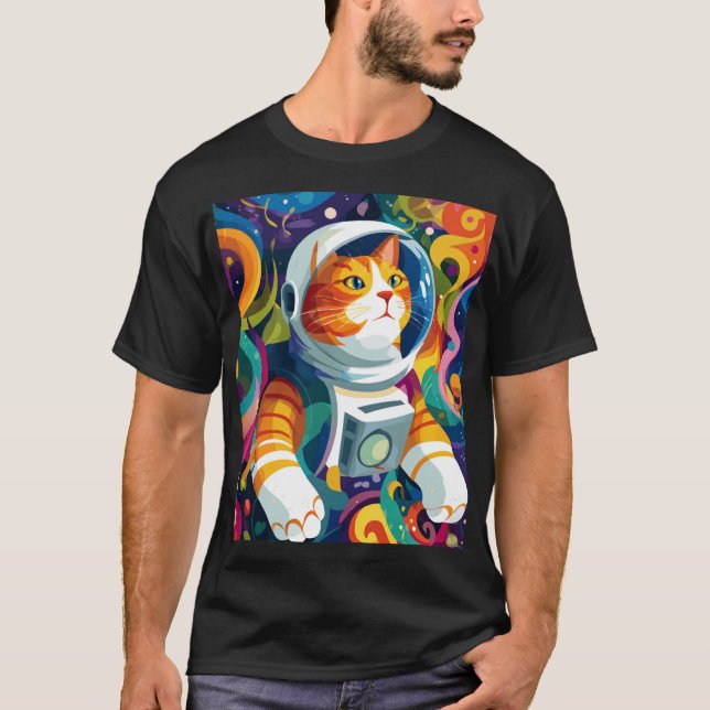 Psychedelic Space Cat Astronaut – Trippy Cosmic Ar T-Shirt (Front)