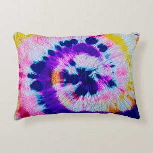 Psychedelic Spiral. Multicolor Fabric Tie Dye. Hip Accent Pillow