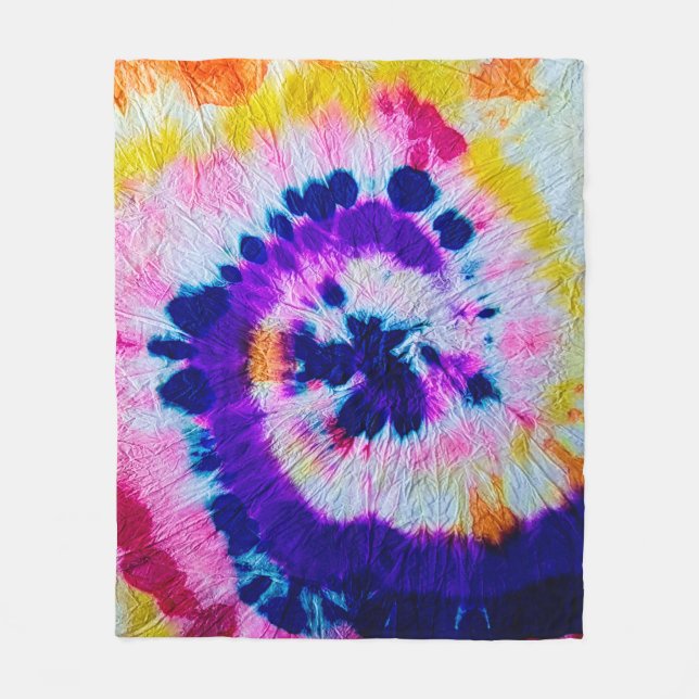 Psychedelic Spiral. Multicolor Fabric Tie Dye. Hip Fleece Blanket (Front)