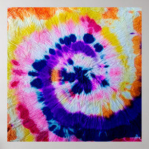 Psychedelic Spiral. Multicolor Fabric Tie Dye. Hip Poster
