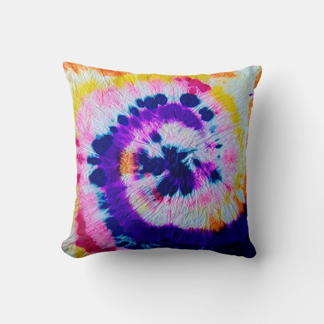 Psychedelic Spiral. Multicolor Fabric Tie Dye. Hip Throw Pillow (Front)