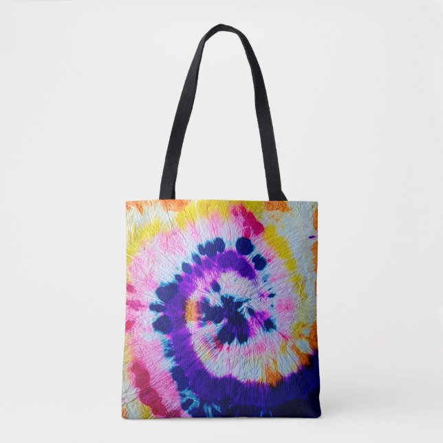 Psychedelic Spiral. Multicolor Fabric Tie Dye. Hip Tote Bag (Front)